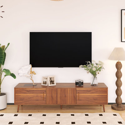 Walnut TV Stand Fits Tvs Up To 70 To 79 In. With 2 Drawers