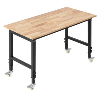 Établi en chêne d'une capacité de 1500 lb, surface de 48 po x 23,6 po, réglage de la hauteur à 8 positions, adapté aux tâches d'assemblage en atelier, capacité réglable, hauteur, utilisation dans une maison mobile
