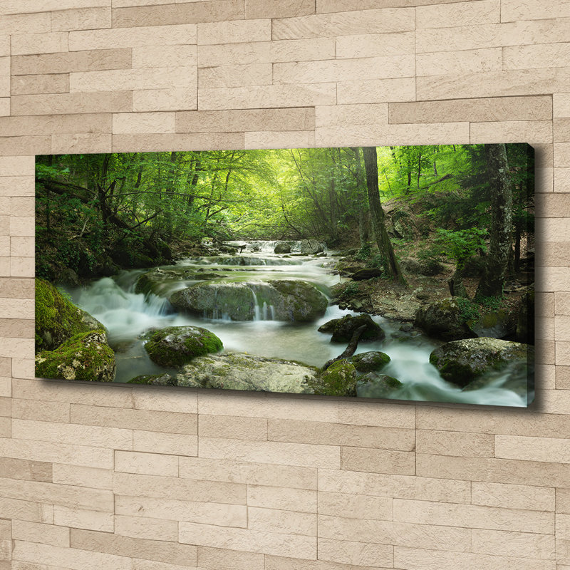Waterfall In The Forest - Print, 50cm H x 125cm W x 2cm D, Wrapped Canvas