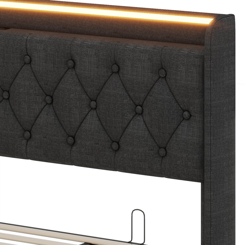 Lecroy Upholstered Bed, 360 Surround LED Function, Hydraulic Storage, King