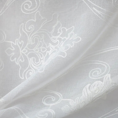Bali Fabric | Embroidered Damask Sheer | Color White