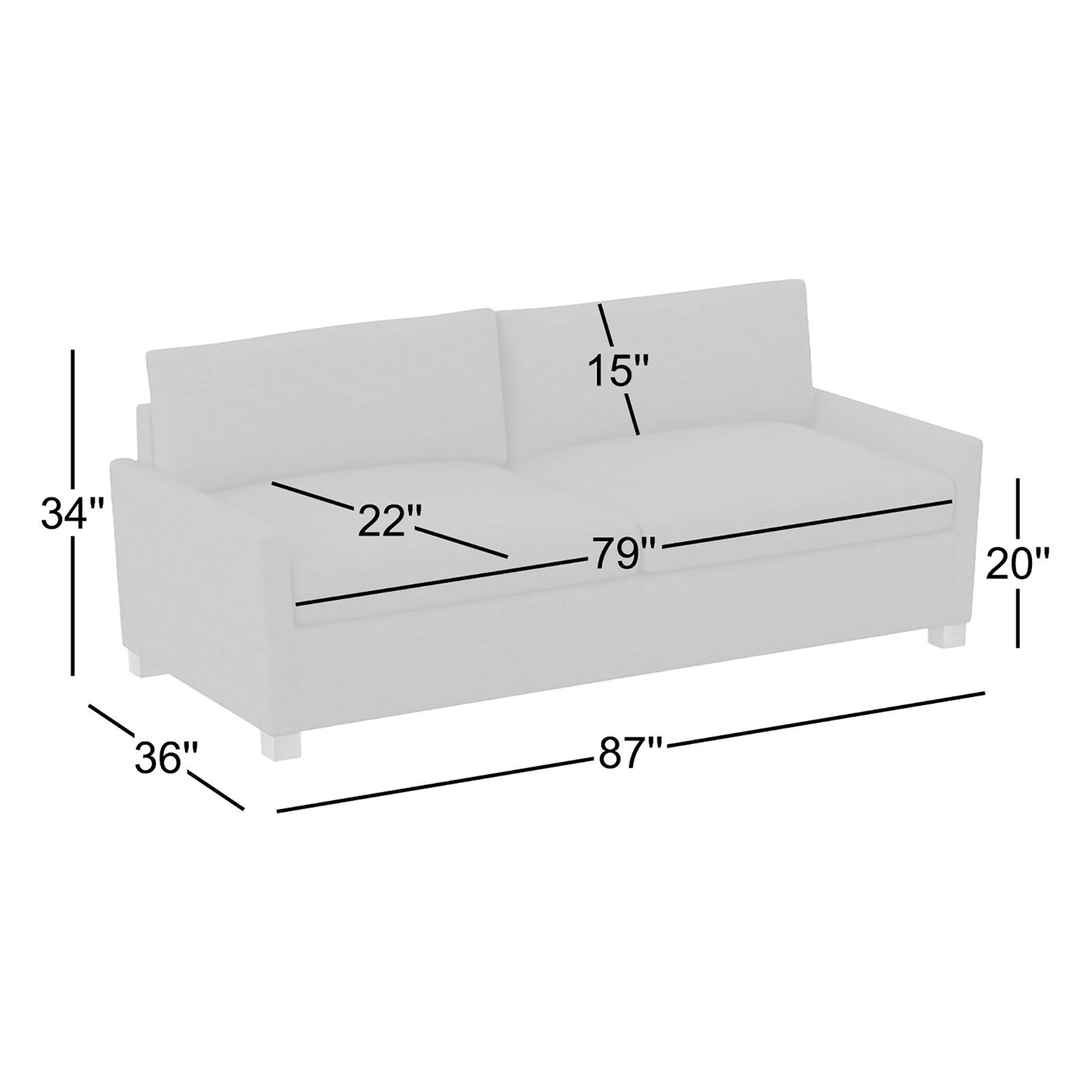Louisa 87" Square Arm Sofa Bed with Reversible Cushions with USB, Connelly Blue Jay Performance Tweed
