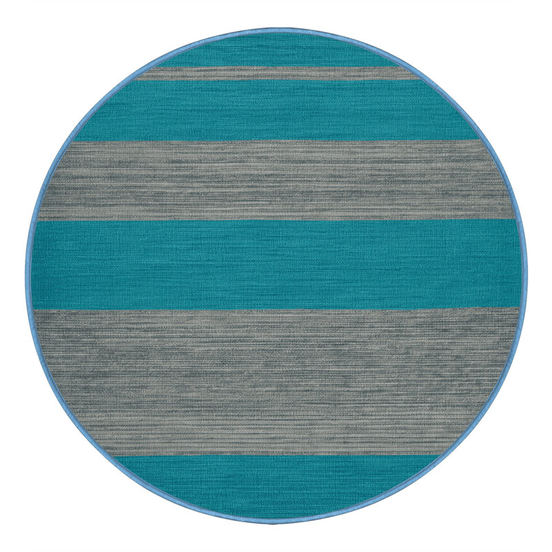 Tapis bleu à rayures horizontales lavable à la machine, Rond 7 pi