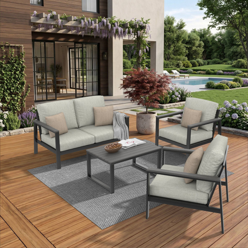 Ensembles de conversation pour patio Townsend pour 4 personnes avec coussins Sunbrella®, Toile granit, Gris