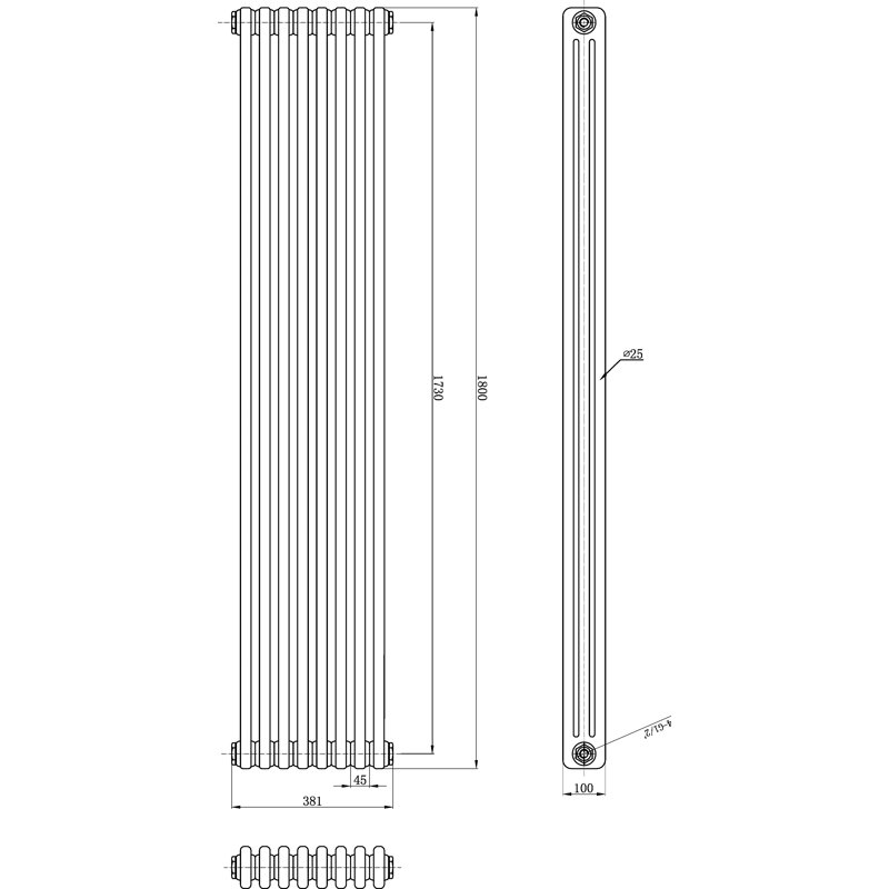 Vertical Traditional Colosseum Radiator, 180 cm H x 38.1 cm W