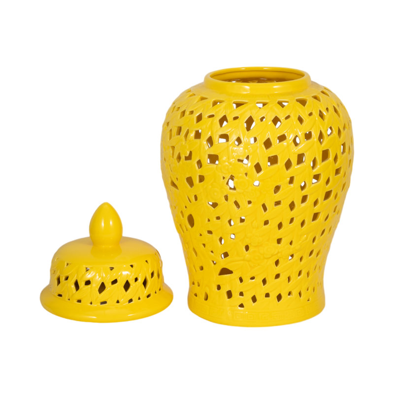 Grand vase contemporain en céramique pour présentation de table - Vase décoratif à découpes, H 24 po x l 14 po x P 14 po