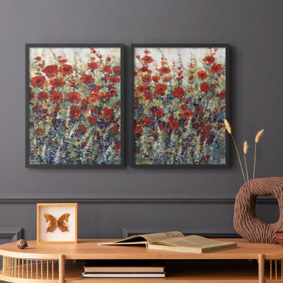 «Garden Poppies I», reproduction encadrée de qualité supérieure - prête à être accrochée - aucun clou requis - aucun clou requis