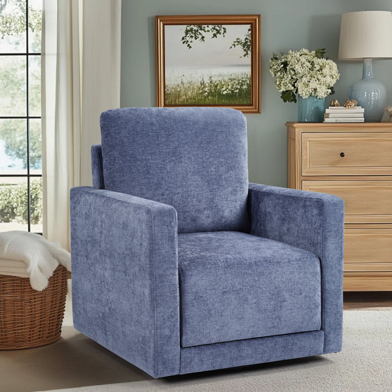 29.55" Wide Stylish Soft Chenille Swivel Accent Chair With Storage Seat, Blue