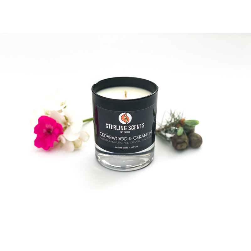 The Mini Noir Cedarwood & Geranium Scented Jar Candle with Glass Holder