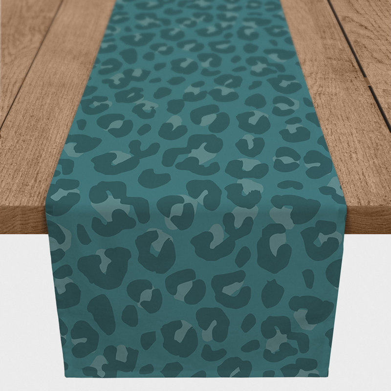 Dunihue Animal Print Cotton Blend Table Runner, Teal, 90" L x 16" W