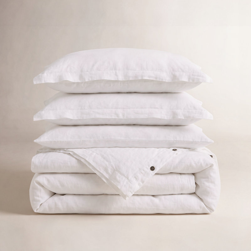 Bedsure Linen Cotton Blend Duvet Cover Set, Queen Duvet Cover + 2 Standard Pillowcases, White