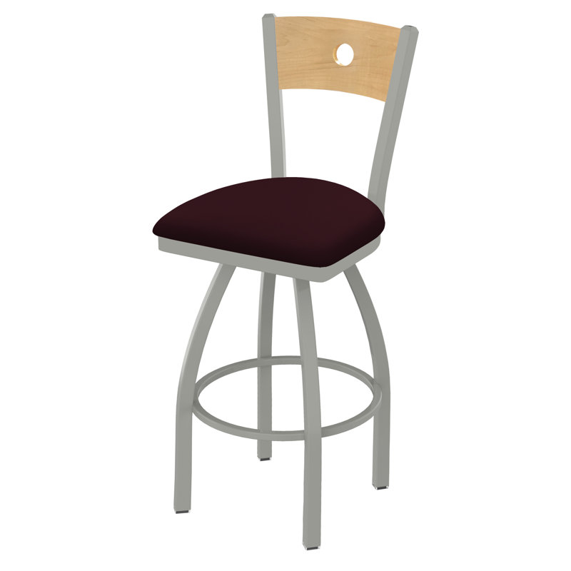 830 Voltaire Swivel Bar & Counter Stool, Natural Maple, Canter Bordeaux Vinyl / Anodized Nickel Frame