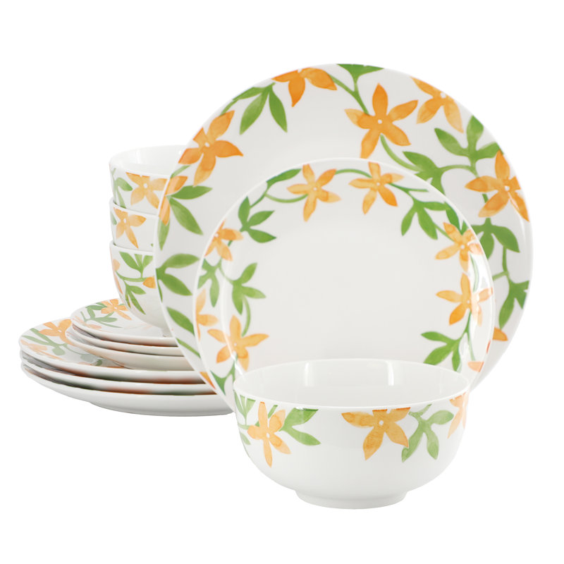 Gibson 12 Piece Round Fine Ceramic Dinnerware Set in White