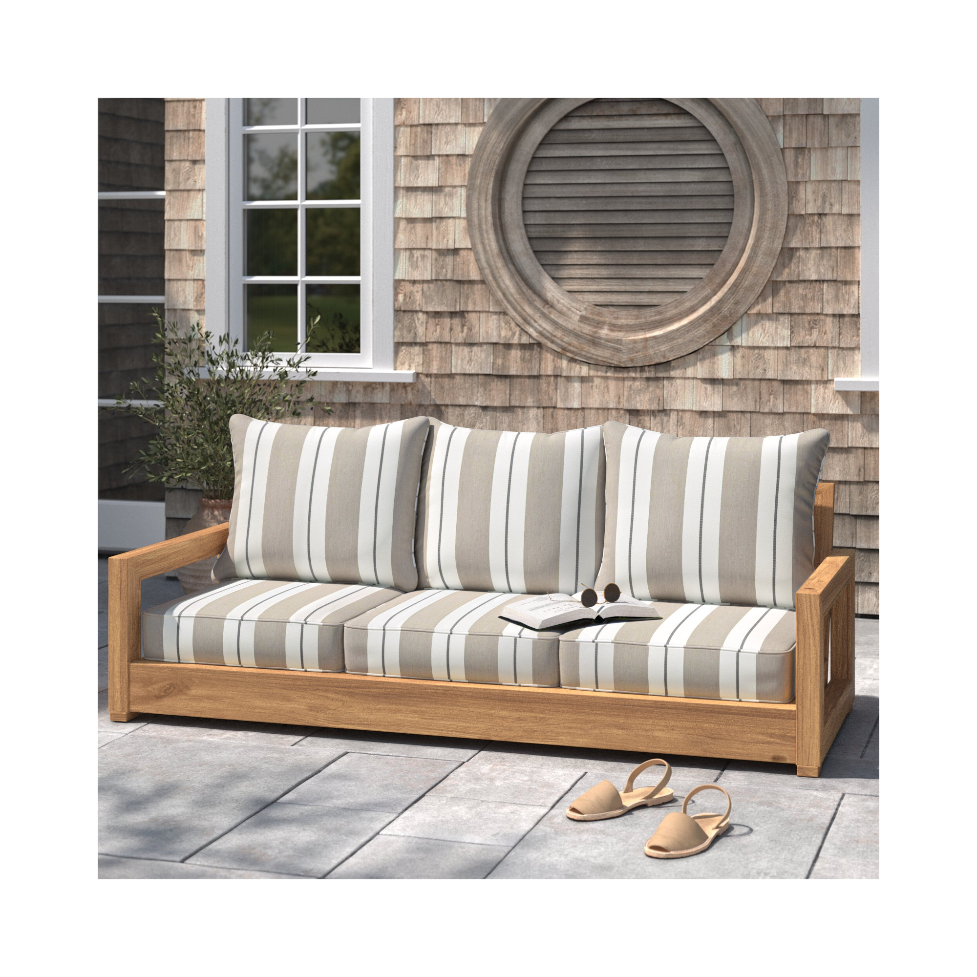 Deana Indoor/Outdoor Sunbrella Seat/Back Cushion, 23" W x 23.5" H, Navy Stripe Sunbrella®