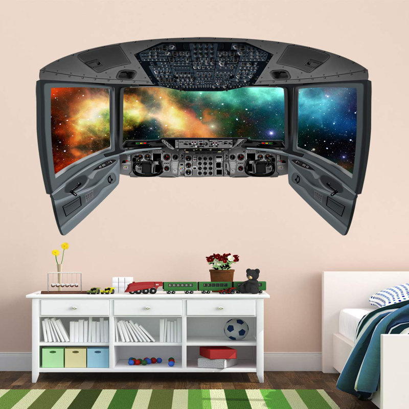 Murale d’espace extérieur pour cockpit à navette spatiale galaxy 3d Anvi, H 18 po x l 30 po