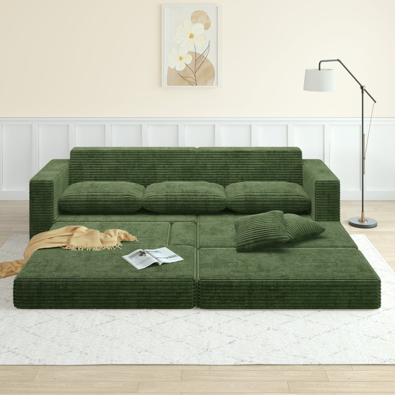 Canapé modulaire en L 28,25 po Boneless, Orienté à droite, Tissu vert