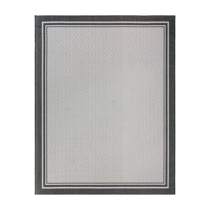 Paseo Penrith White/Black Classic Border Indoor/Outdoor Flatweave Area Rug, Rectangle 7'10" x 10'