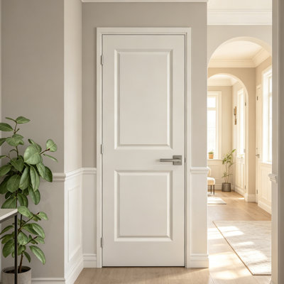 24"X80" 2-Panel Square Top Hollow Core Interior Slab Door Primed Prehung Interior Door For Bathroom, Pantry, Laundry Interior Door, Right Handed