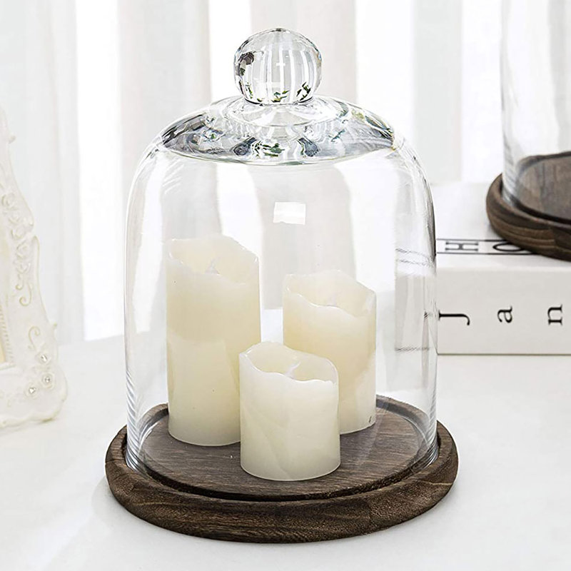 Bocaux cloche décoratifs en verre 7 "avec base en bois Addysin