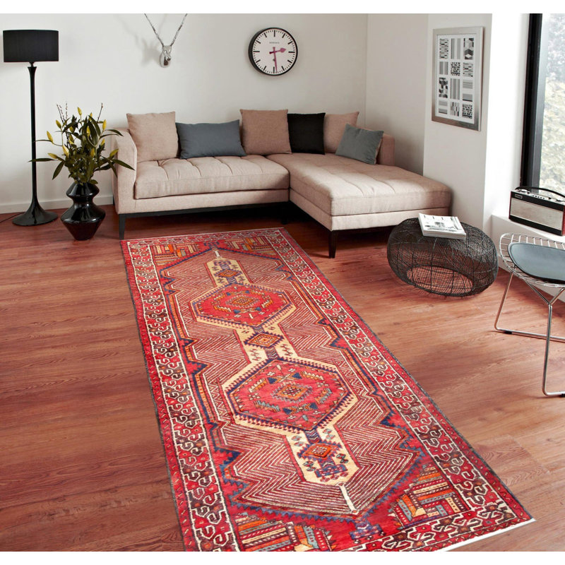 Tapis de couloir oriental en coton / laine noué à la main 3 pi 7 po x 12 pi 2 po Oriental