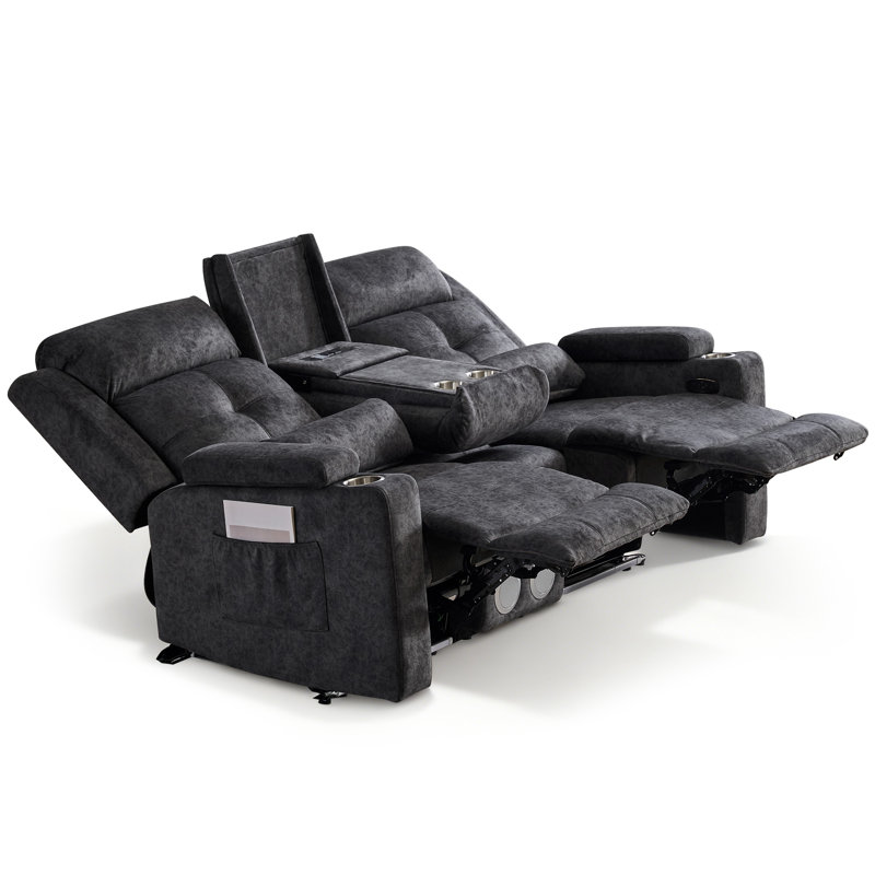 Causeuse inclinable électrique avec dossier rabattable, canapé-lit inclinable en velours avec éclairage à DEL, haut-parleur Bluetooth et rangement dissimulé