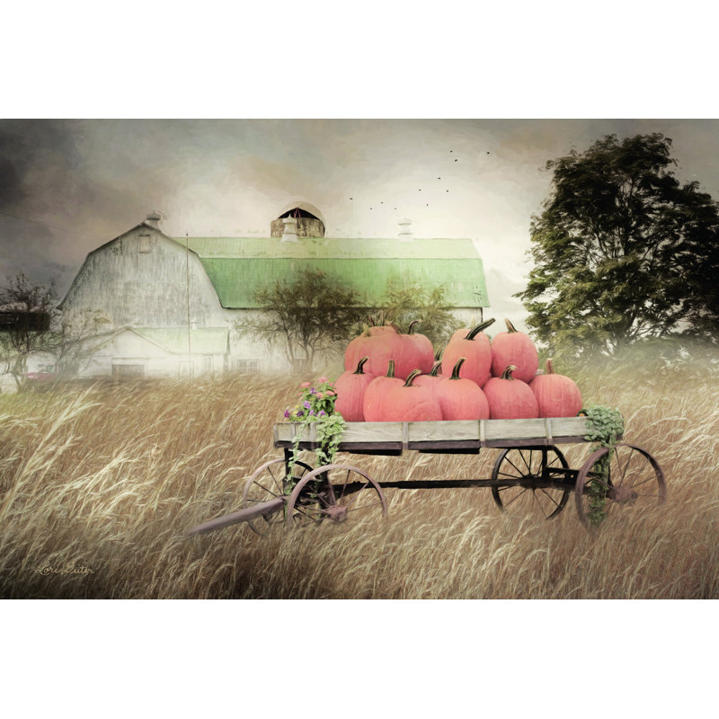 «Pumpkin Harvest» par Lori Deiter - impression, H 8 po x l 12 po, Non, Toile avec cadre flottant noir