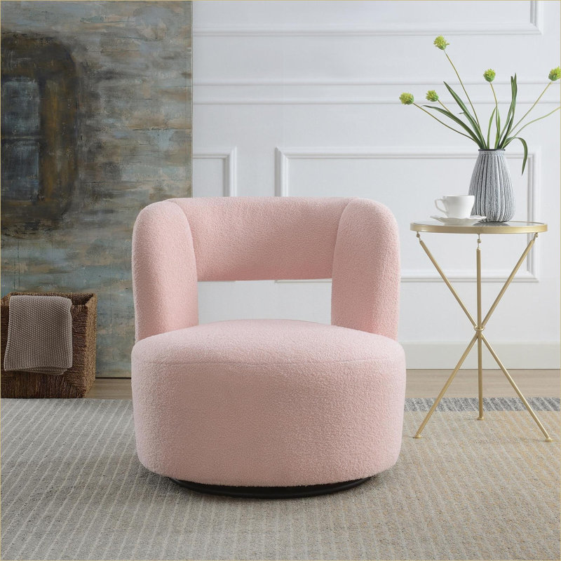 Fauteuil demi-tonneau pivotant avec tissu en peluche, 1 pièce, Peluche rose clair