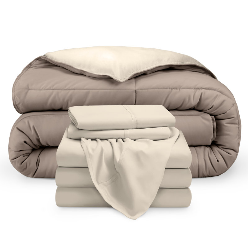 Microfiber Reversible Bed-In-A-Bag, Taupe/Sand, Sand, Split King Comforter + 2 Pillowcases