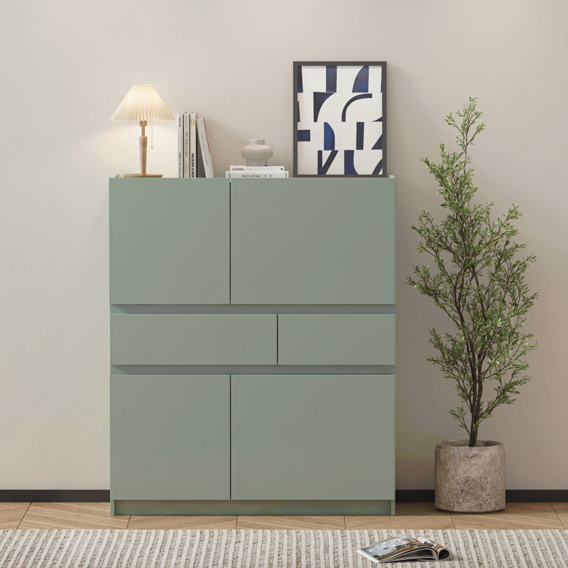 Armoire de rangement polyvalente en bois avec 4 portes et 2 tiroirs pour une organisation efficace et une esthétique moderne