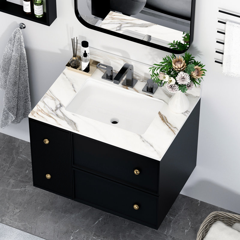 Dessus de meuble-lavabo blanc 31 po avec évier rectangulaire - dosseret de 4 po 31 po et finition