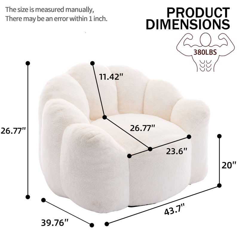 Fauteuil ergonomique à haute densité rembourré de mousse de style Lotus avec poignée de transport, Fausse fourrure blanche