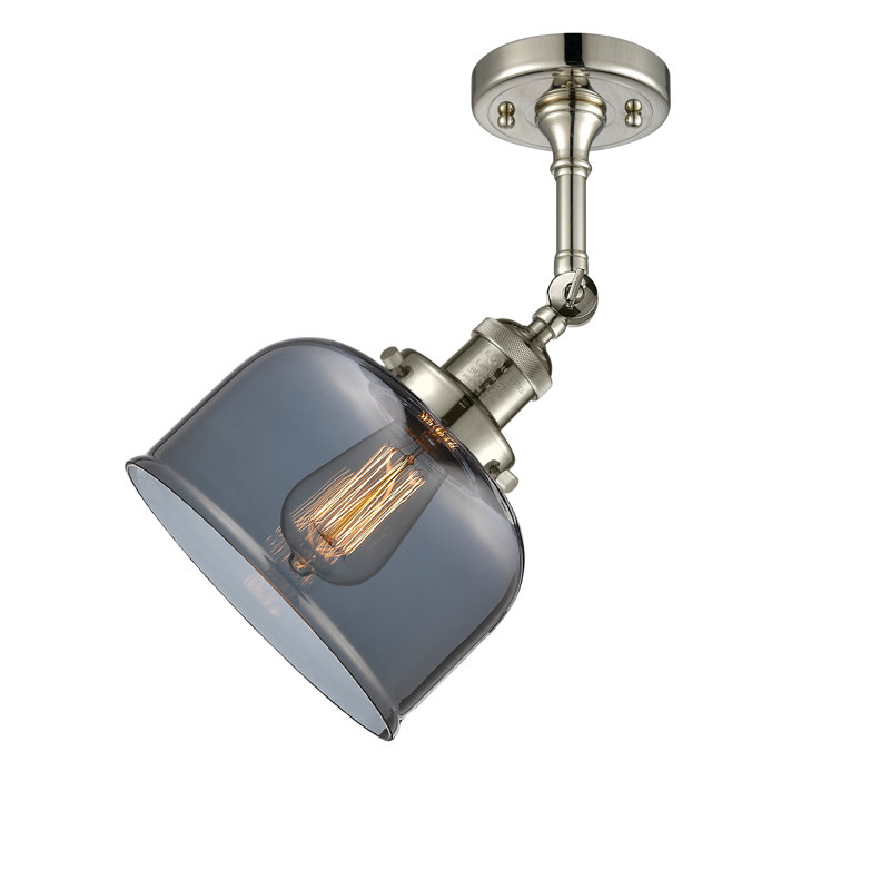Handley Glass Semi Flush Mount, Plated Smoked, 3.5 Watt Vintage LED Bulb, Polished Nickel