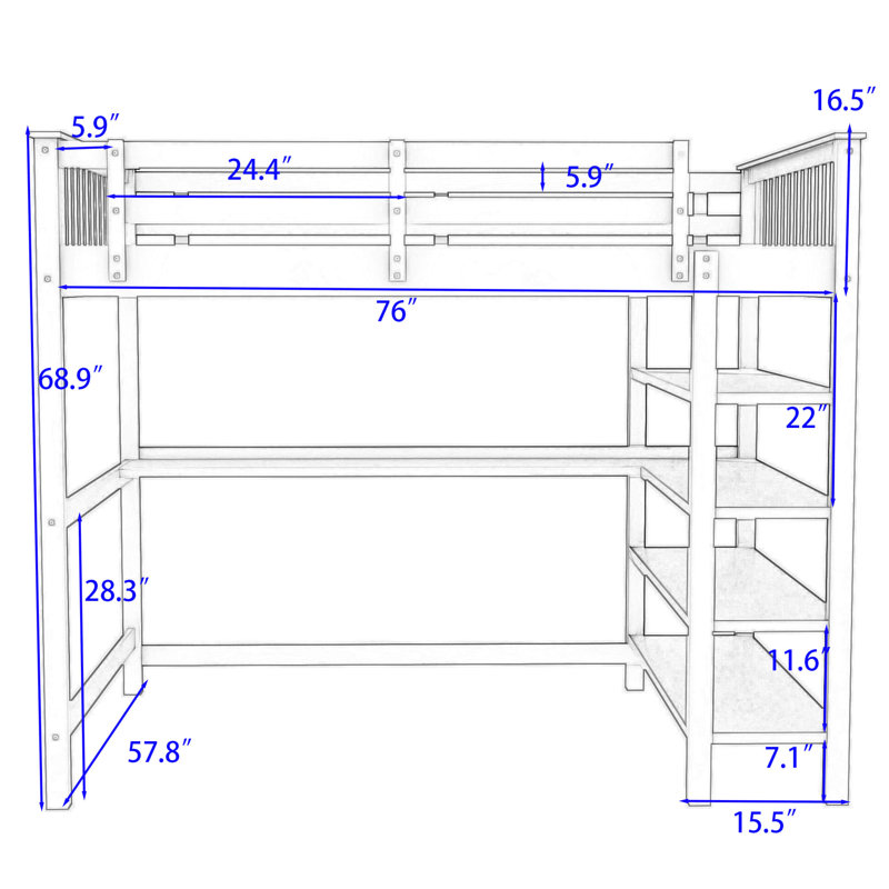 Lit mezzanine avec tablettes Ettie par Harriet Bee, Complète, Espresso