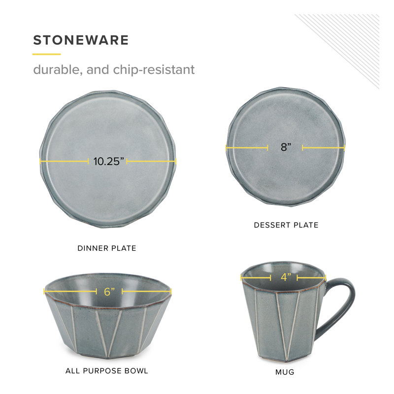 Stonewashed Gray Ceramic 16-Piece Dinnerware Set for 4