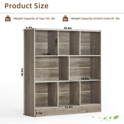 8 Cube Bookshelf with Base,3 Tier Mid-Century Modern Bookcase,Standing Wide Bookshelves Storage Organizer Shelf,Rustic Wood Display Cabinet Book Shelv