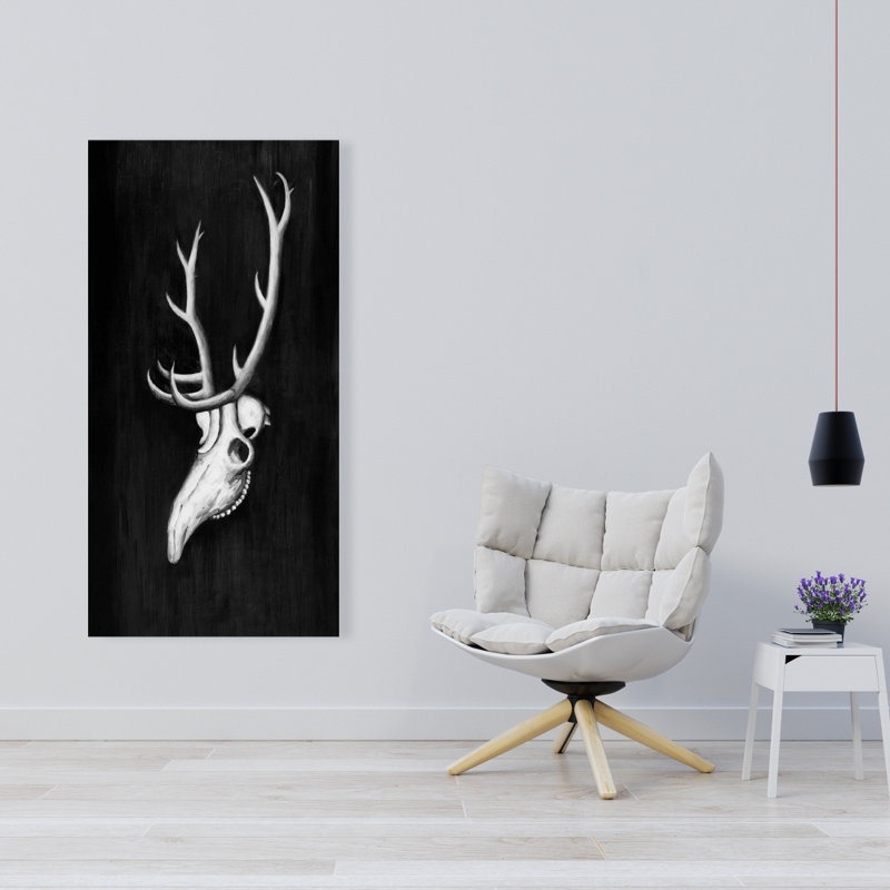 Crâne de cerf dans le noir - Toile avec animaux de bureau | Décoration intérieure