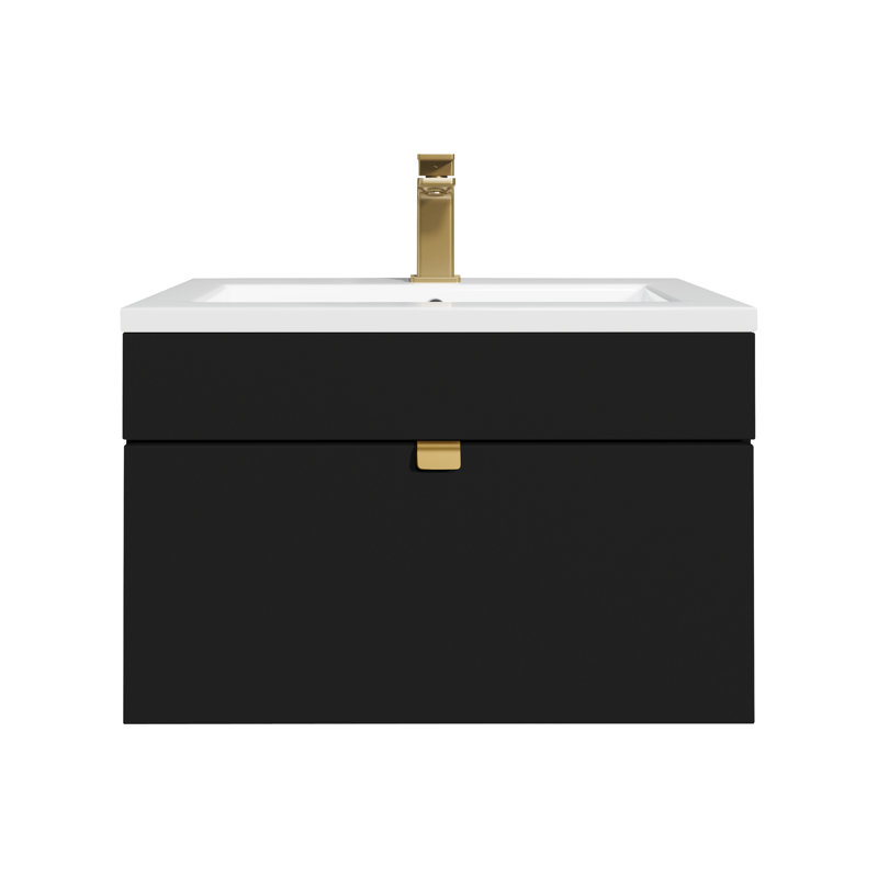Meuble-lavabo mural moderne de 24 po Loft Collection - Poignées noires / dorées, 24", Noir/or