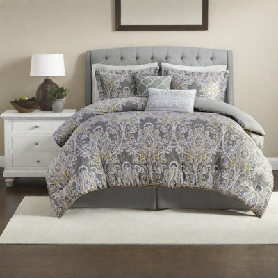 Luxurious Cotton Bedding Sets, Elegant Grey Damask Design For Home Comfort