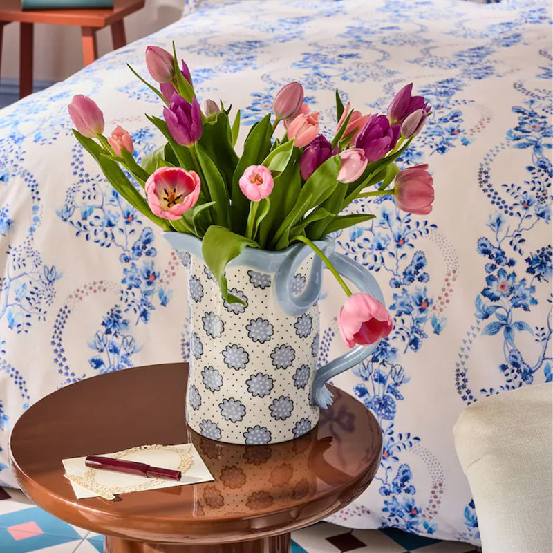 Cath Kidston Blue Bow Ceramic Jug Vase, Blue