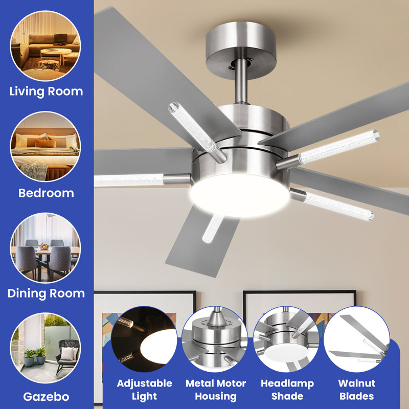Laterrious 60'' Ceiling Fan with LED Lights, Silver