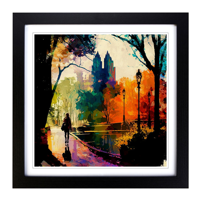 Central Park Expressionism No.1 - Single Picture Frame Print on Wood, Black