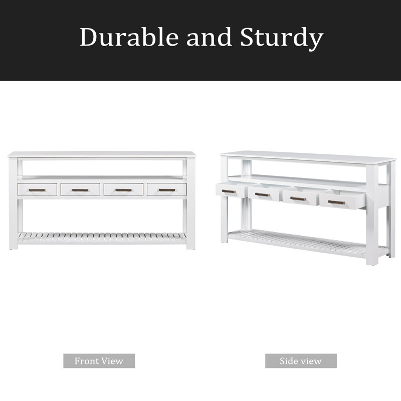 Console moderne pour salon avec 4 tiroirs et 2 tablettes, Blanc