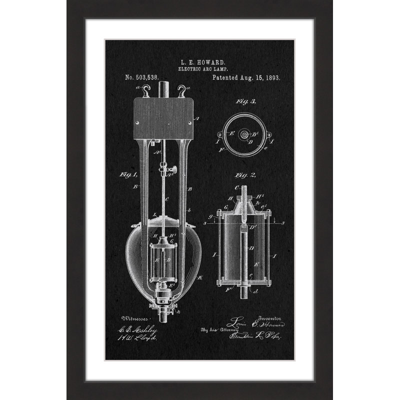 « arc lamp 2 1893 black paper » par steve king, reproduction d’art encadrée, H 36 po x l 24 po x P 1,5 po