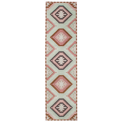 Tapis rond rose et vert Amelia-Louise