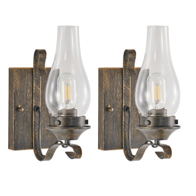 Rustic Farmhouse Wall Sconces Set of 2 Plug-in Wall Lights (No Bulbs)