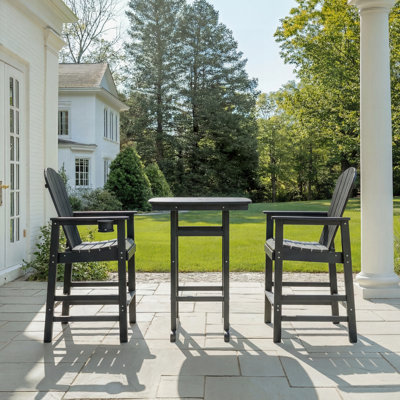 3-Piece HDPE Bar-Height Patio Set With Square High Top Pub Table And 2 Bar Chairs, For All-Weather Outdoor Bistro Dining