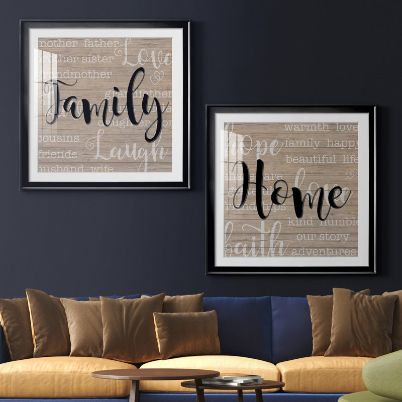 Famille - ensemble de 2 reproductions d'impressions, H 26,5 po x l 53 po x P 1,5 po, Papier encadré noir, Blanc