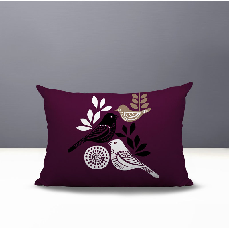 Oreiller rectangulaire réversible intérieur / extérieur Emy Bird, Rectangle H 14 po x l 20 po, Mauve