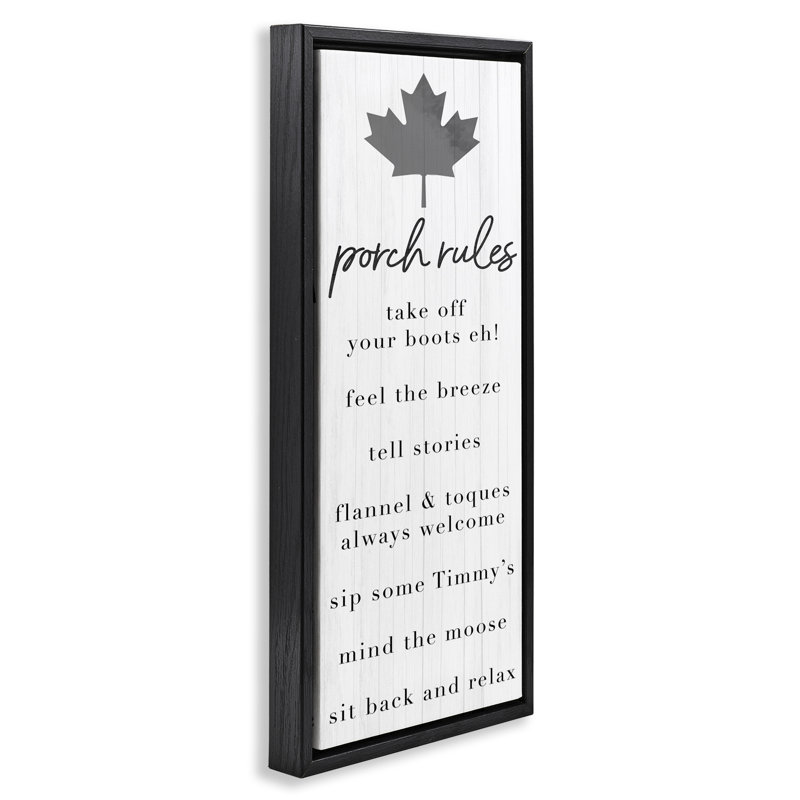 Cadre flottant Canadian Porch Rules, design par Lil 'Rue, H 25 po x l 11 po, Cadre flottant noir de jais