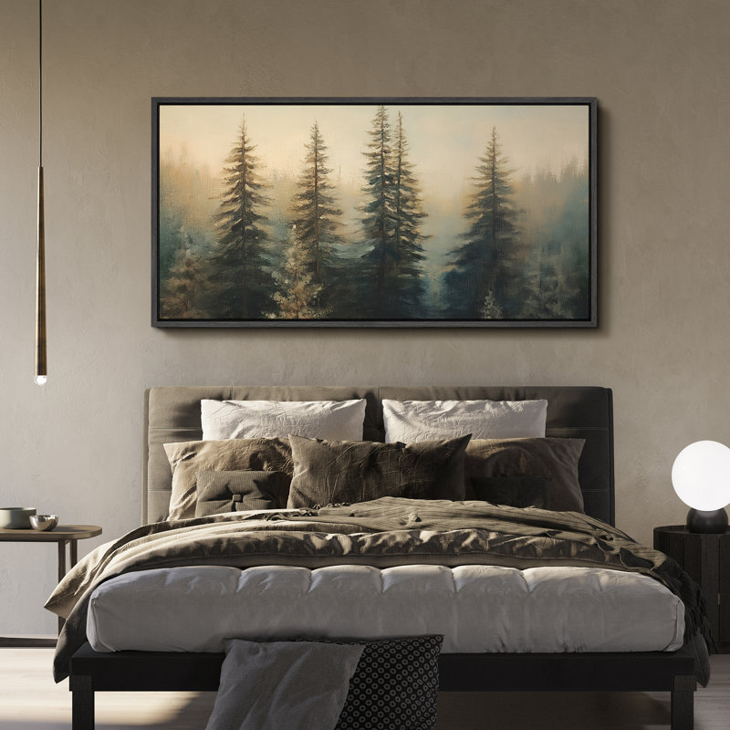Art de pin vert, peintures murales effet de coups de pinceau, impression numérique sur toile giclée sur toile